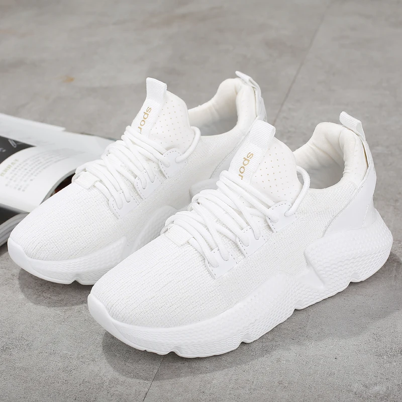 Женская обувь для бега Белая модная на платформе в стиле ретро Осенняя Дышащая