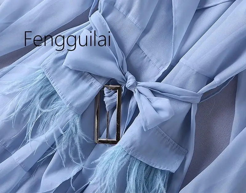 

2019 Voilet Lace up Windbreaker Dress Women Long Sleeve Feather Pockets Sexy Party Dresses Female Elegant Clothes