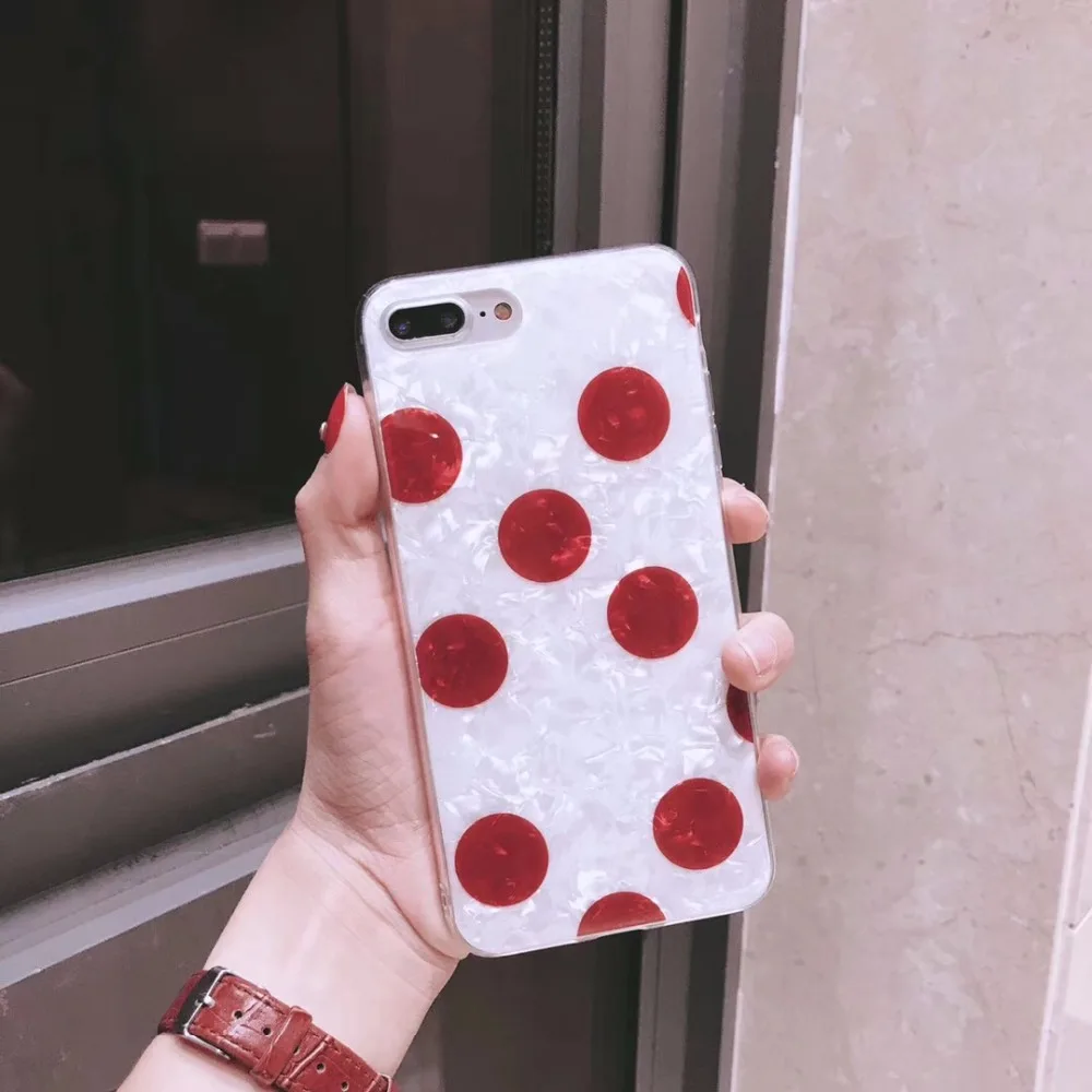 BINYEAE моды волна Dot Pattern чехол для телефона iPhone 6 6S plus 7 8 X Простой красный белый