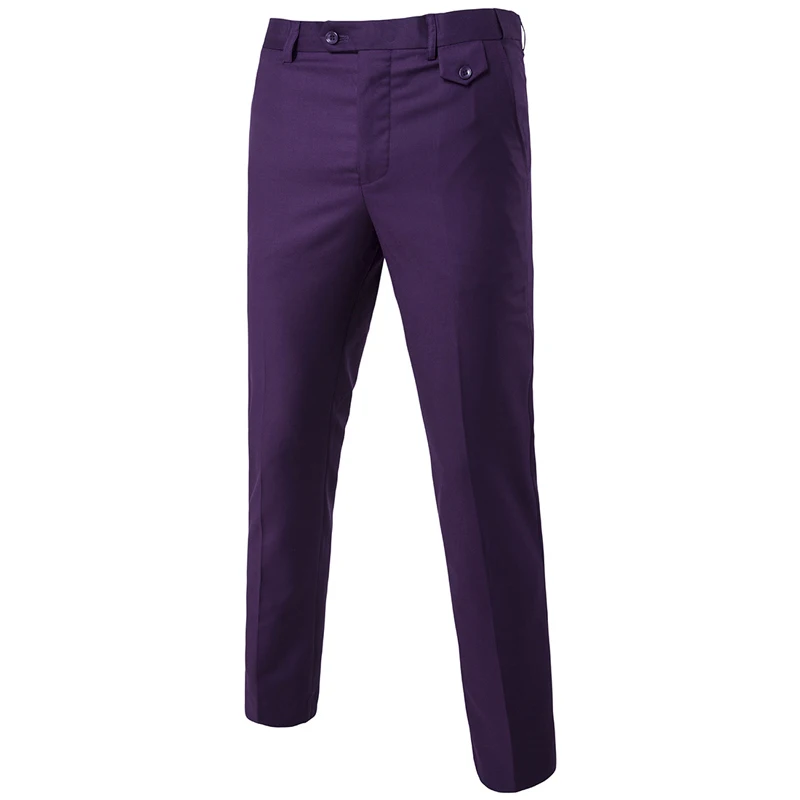 Purple Фиолетовые облегающие прямые мужские брюки, брендовые новые официальные офисные брюки С ПЛОСКИМ ПЕРЕДОМ, мужские деловые брюки для свадьбы - Цвет: Purple