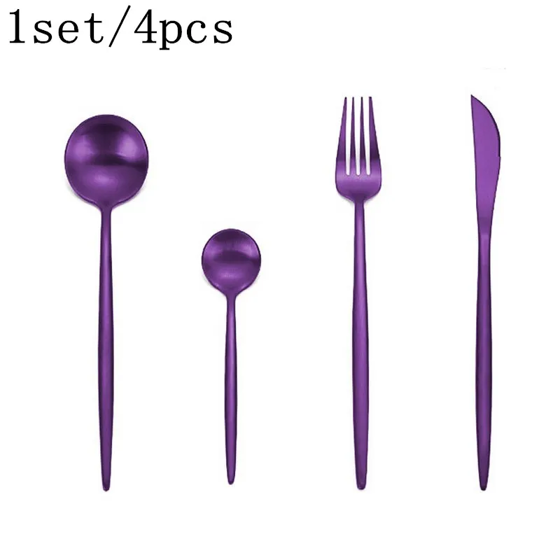 1set purple Hoomall 24 шт./компл. черный посуда набор посуды 304 Нержавеющая сталь столовые приборы посуда набор Кухня поставки вечерние вилка в западном стиле, комплект - Цвет: 1set purple