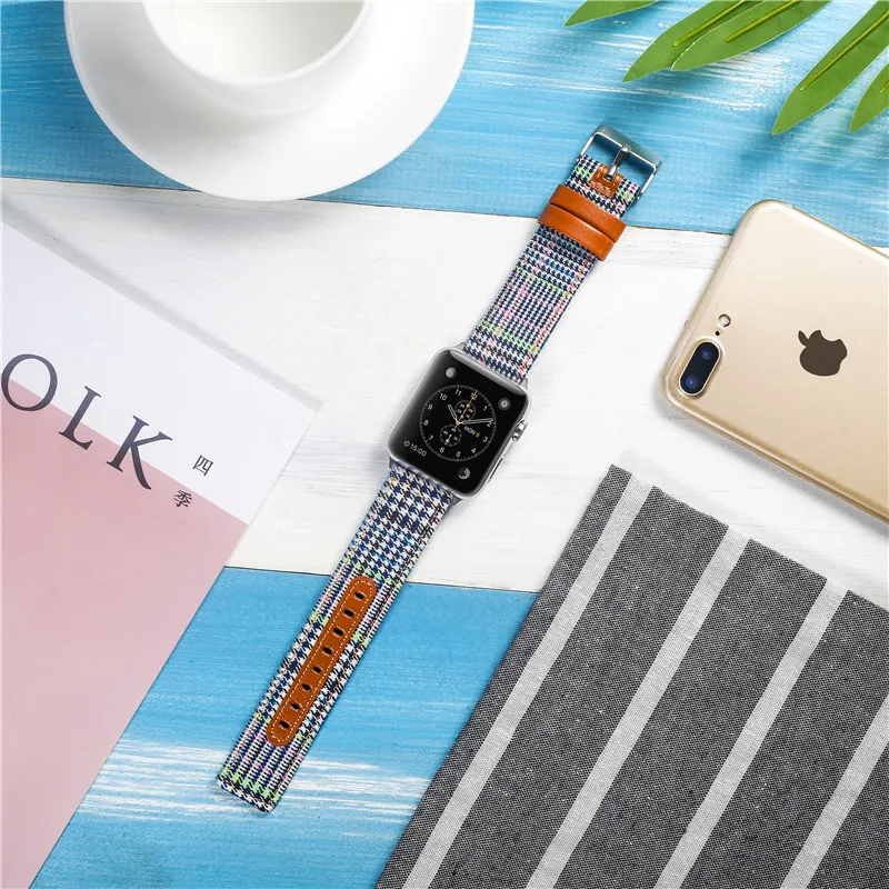 Многоцветный кожаные джинсовые часы ремешок для наручных часов Apple Watch 4/3/2/1 сменный переходник спортивный браслет для наручных часов Iwatch серии 38/42/40/44 мм