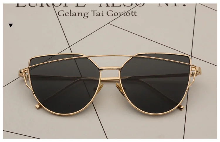 NO.1 Gold Gray Imwete, женские солнцезащитные очки "кошачий глаз", металлические двухлучевые солнцезащитные очки, зеркальные очки с покрытием, Классические брендовые дизайнерские Плоские линзы - Цвет линз: NO.1 Gold Gray