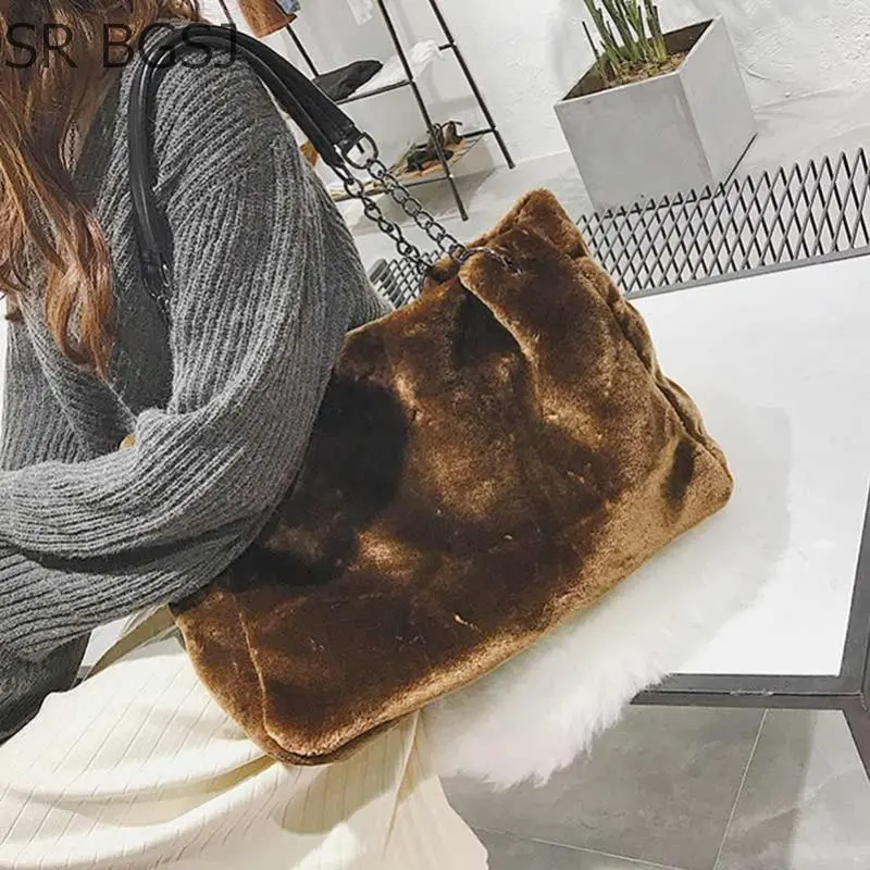 Бесплатная доставка 6 цветов мягкая пушистая Женская плюшевая сумка на плечо