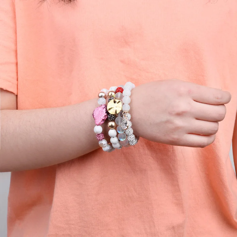 Boho натуральный драгоценный камень женские браслеты с подвесками Белый Howlite настоящий Агат вены дракона хрустальный шар стекло струны бусины браслет BC314