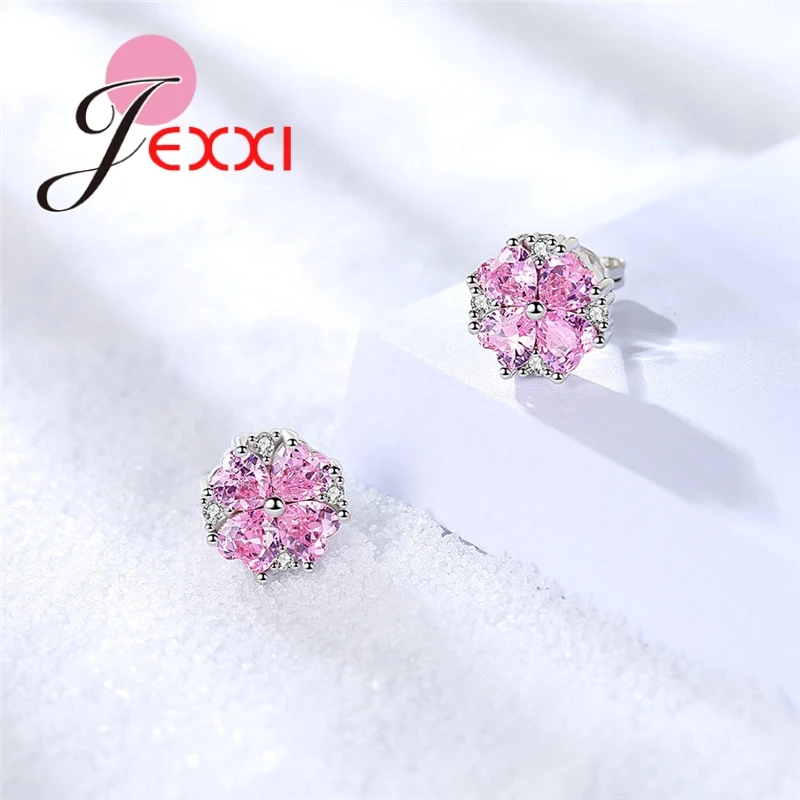 Мoдныe взрывныe рисунок в форме цветка розовый циркон кристалл серьги гвоздики