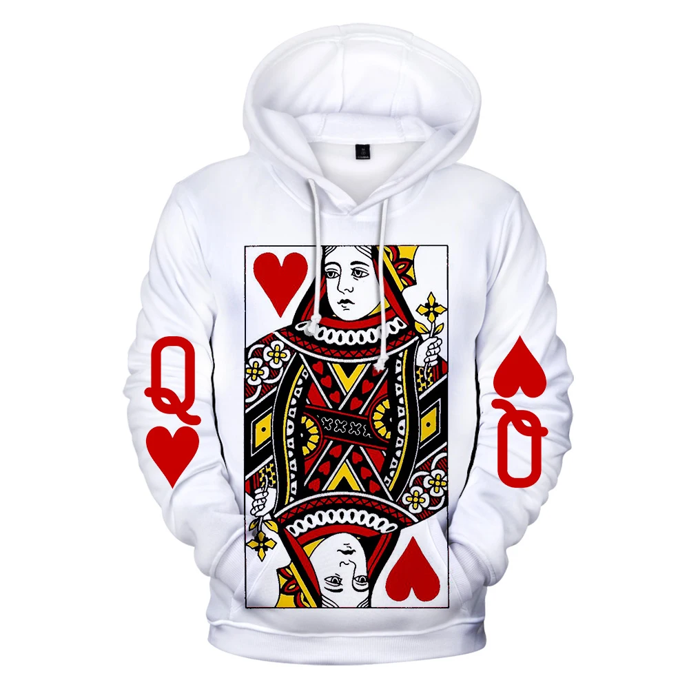Poker 3D Jack queen King мужские/женские толстовки с капюшоном Kpop Off разноцветные белые