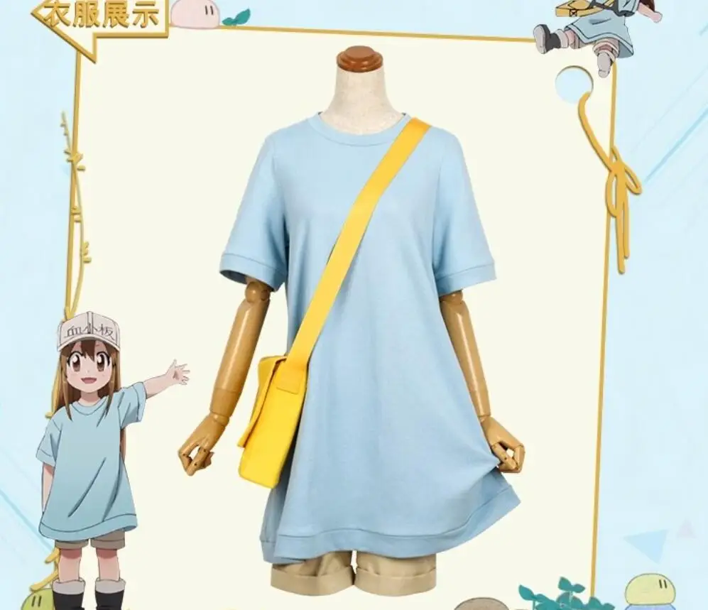 Japanese new Anime Hataraku Saibou Cells At Work Cos Platelet Kesshoban Cosplay Daily child Woman Costume top+pants+hat |