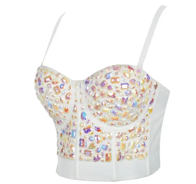 Cultiseed Women Sexy Strapless Tank Tops Ladies Color Acrylic Diamonds Dance Party Bra Top Female Corset Camis Tees Vest Clothes