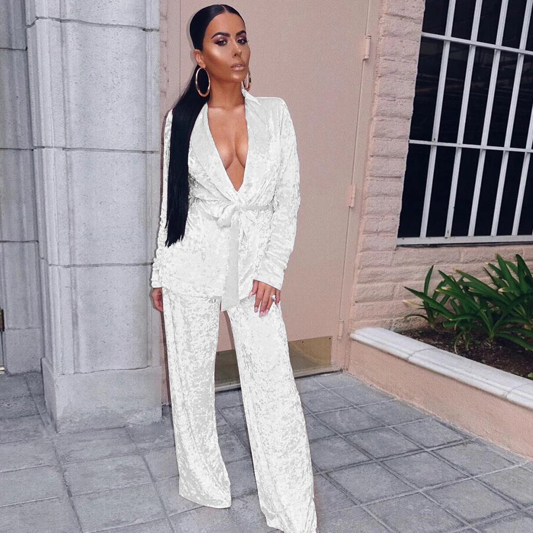 Элегантный бархатный комплект из двух предметов с поясом пижамы для женщин