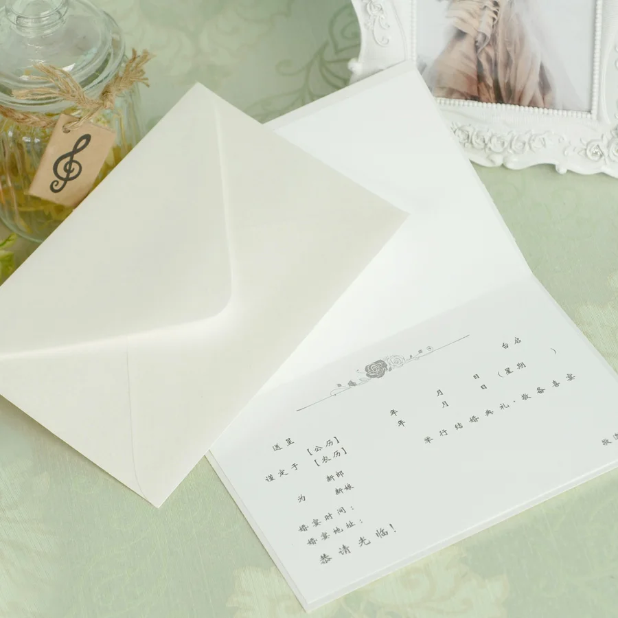 Свадебные приглашения белого цвета с лентой кружева 50 компл./лот|wedding invitation