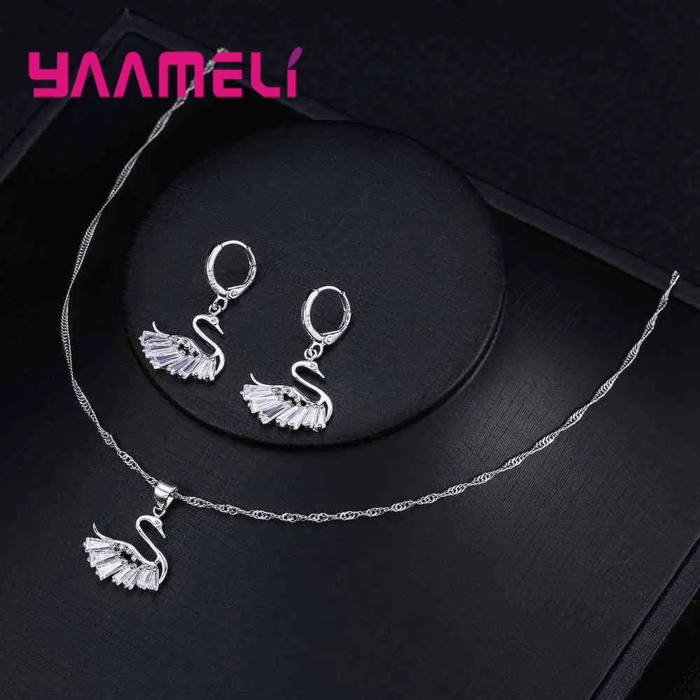 Ожерелье и серьги женские из серебра 925 пробы с фианитами|necklace earrings jewelry set|fashion