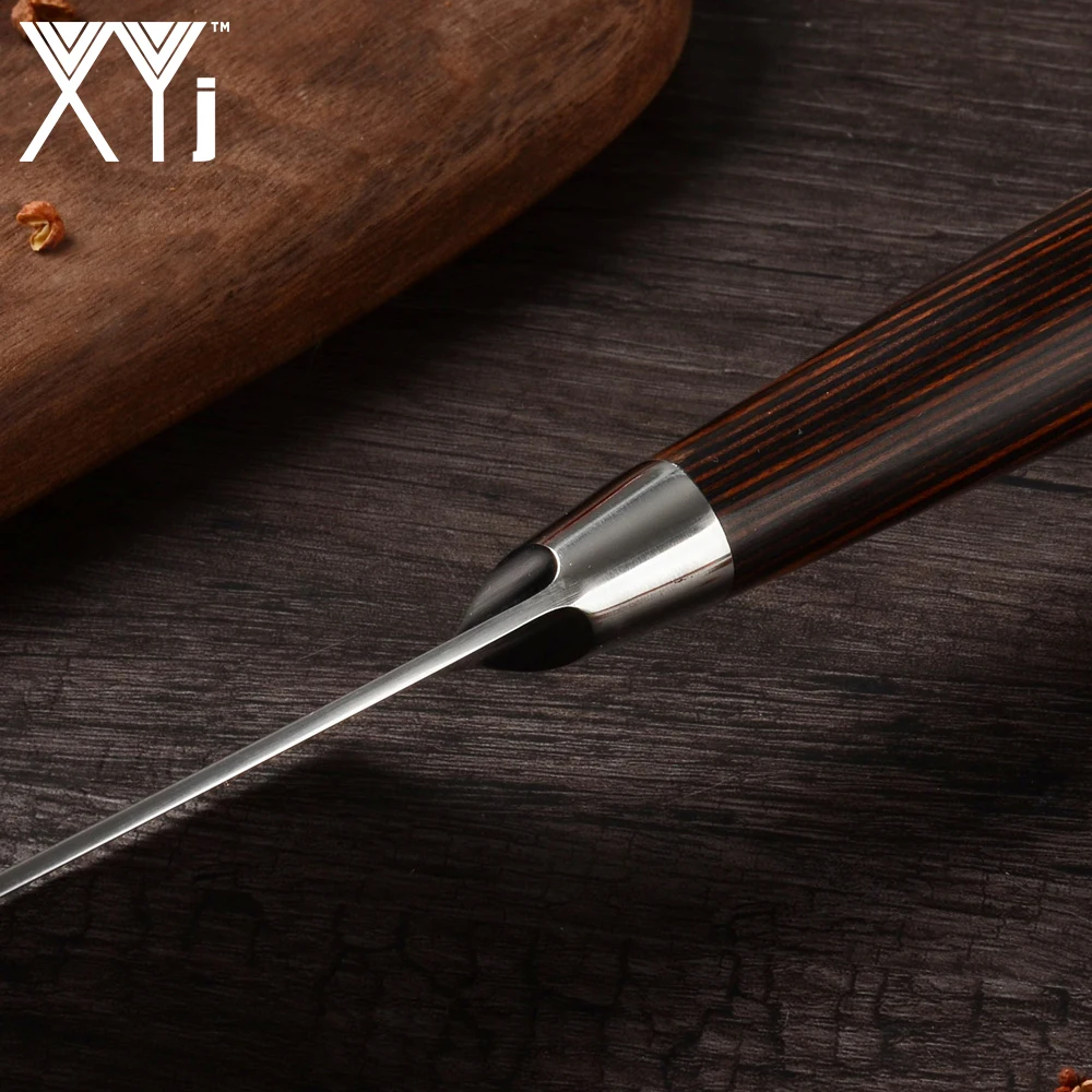 XYj Высокая шкала из нержавеющей стали кухонный комплект ножей слайсер для шеф-повара ножи накири хлеба 7Cr17mov острые лезвия деревянной ручкой Угловые столовые приборы