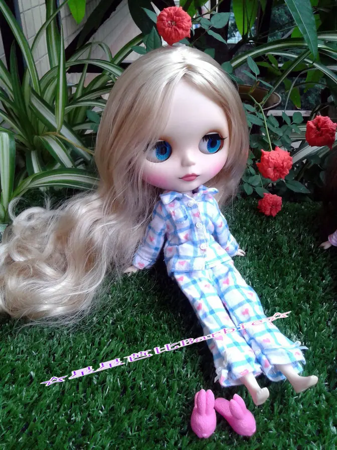 1 комплект; пижама с длинными рукавами; одежда для сна для куклы Blyth; блузка для спальни; комплект со штанами; Ночная одежда для Барби