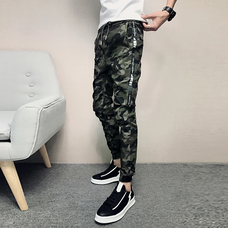 Мужские брюки с камуфляжным принтом повседневные облегающие армейского