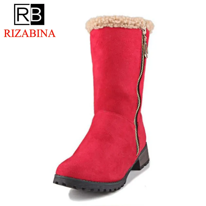 RIZABINA/большие размеры 33-47 модные женские зимние ботинки теплая плюшевая обувь на