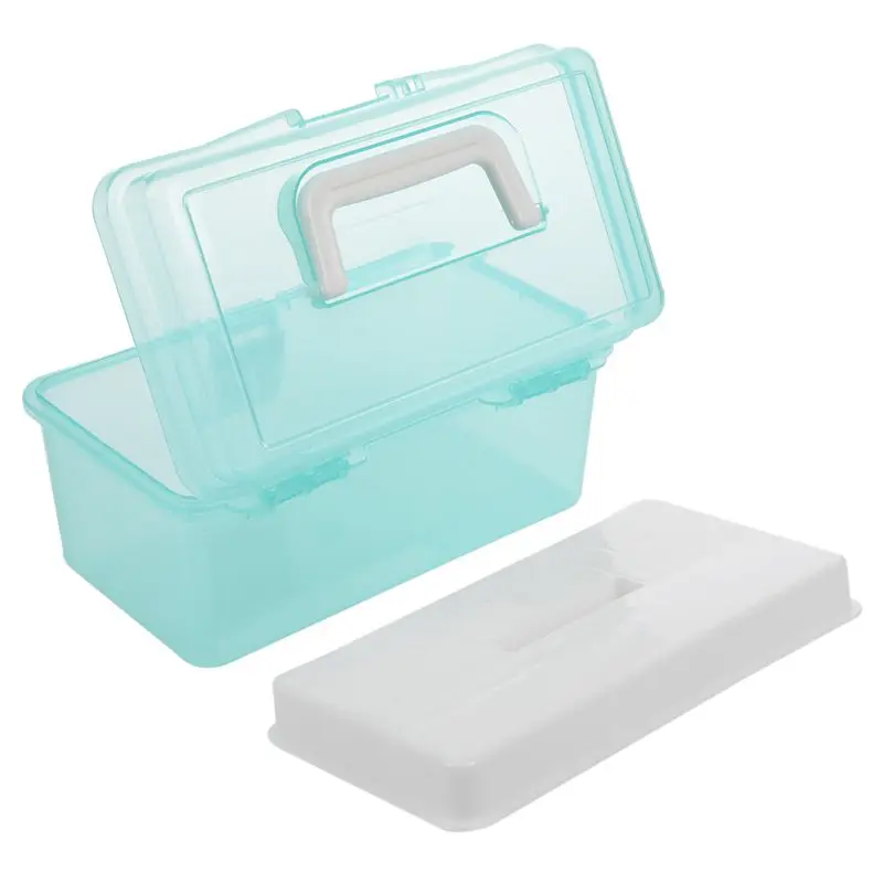 Прозрачный Бирюзовый пластиковый лоток 2 отсека ящик для хранения