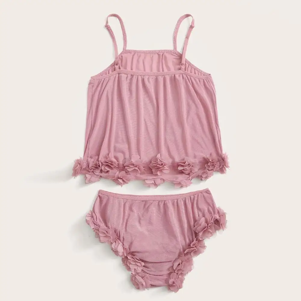 Baju Tidur кружевной отделкой атласный Cami с шортами PJ набор летние сексуальные пижамы для женщин без рукавов пижамы дамы Loungewear
