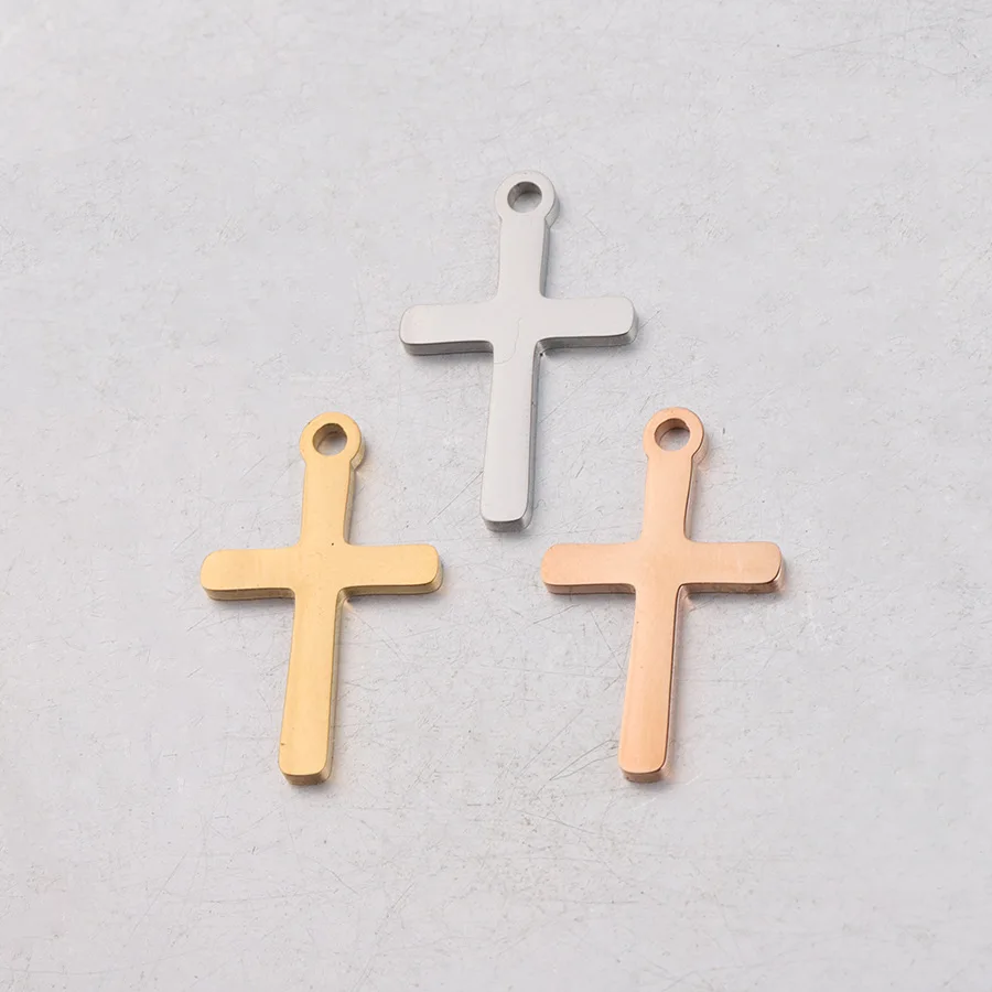 

5pcs 12*20mm Rose Gold/steel color Stainless Steel Mirror finish Cross charm pendant for DIY handmade Jewelry Making Wholesale