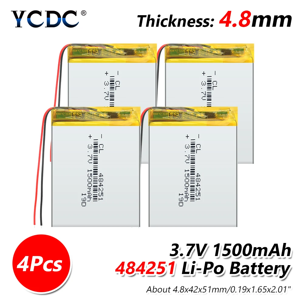 4 PCS 3,7 в поставка литиевая батарея 484251 1500 мАч литиевая полимерная аккумуляторная батарея для MP3 MP4 MP5 gps psp MID Bluetooth гарнитура - Цвет: 4 PCS