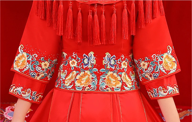

Bride Chinese Style Cheongsam Wedding Evening Dress Vintage Womens Embroidery Long Qipao Party Dresses Clothing S - XXL