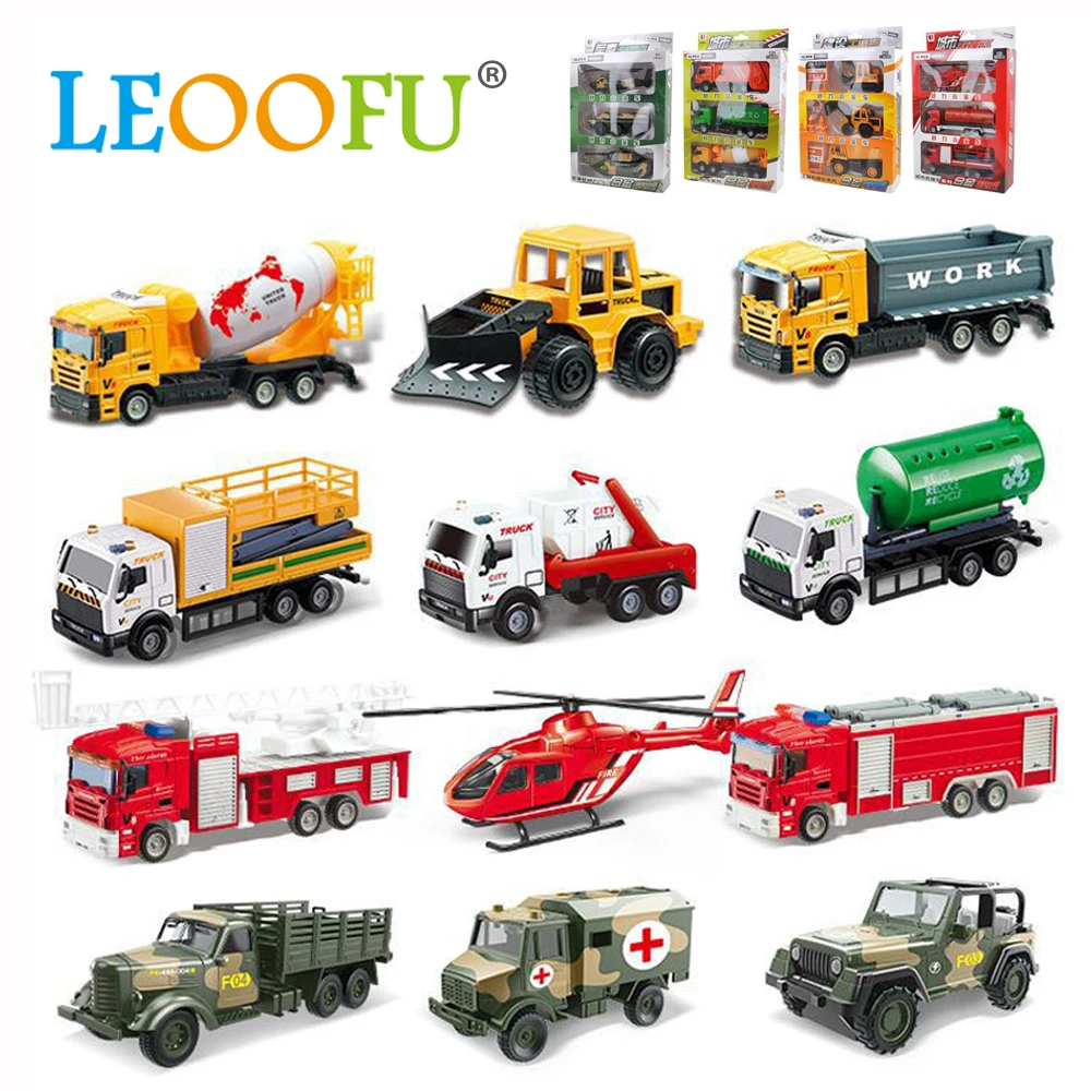 LEOOFU 3 шт./компл. сплав игрушечный автомобиль Инженерная машина пожарная