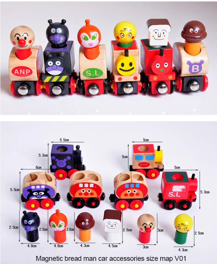 Anpanman маленький поезд 6 узлов/лот деревянный поезд игрушки Магнитный фургон для переноски людей Магнитные Детские игрушки