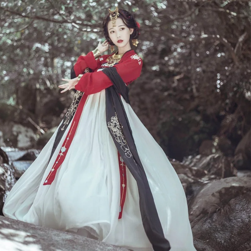 Женское платье Hanfu элегантная красная одежда ранние китайские костюмы народная