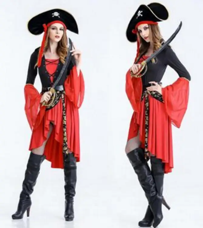 Сексуальная женщина Пираты Карибского моря красный костюм Swashbuckler Wench девушка