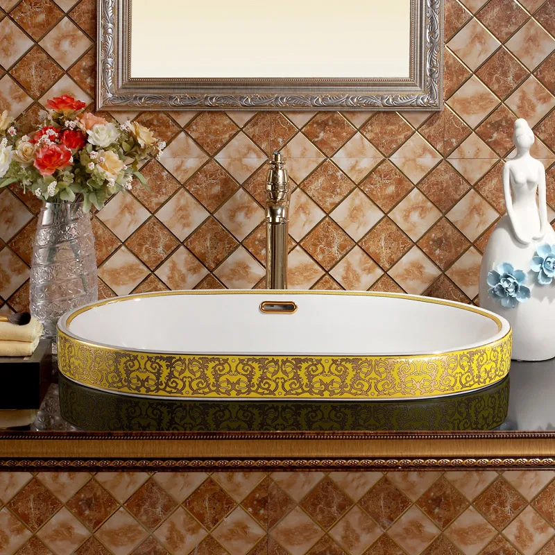 Художественный Овальный керамический умывальник раковина для ванной комнаты