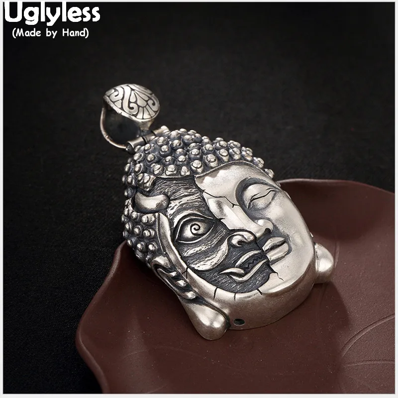 

Uglyless Real 925 Sterling Silver Buddhism Head Pendant without Chain Half Demon Half Buddha in a moment Men Fine Jewelry Carved