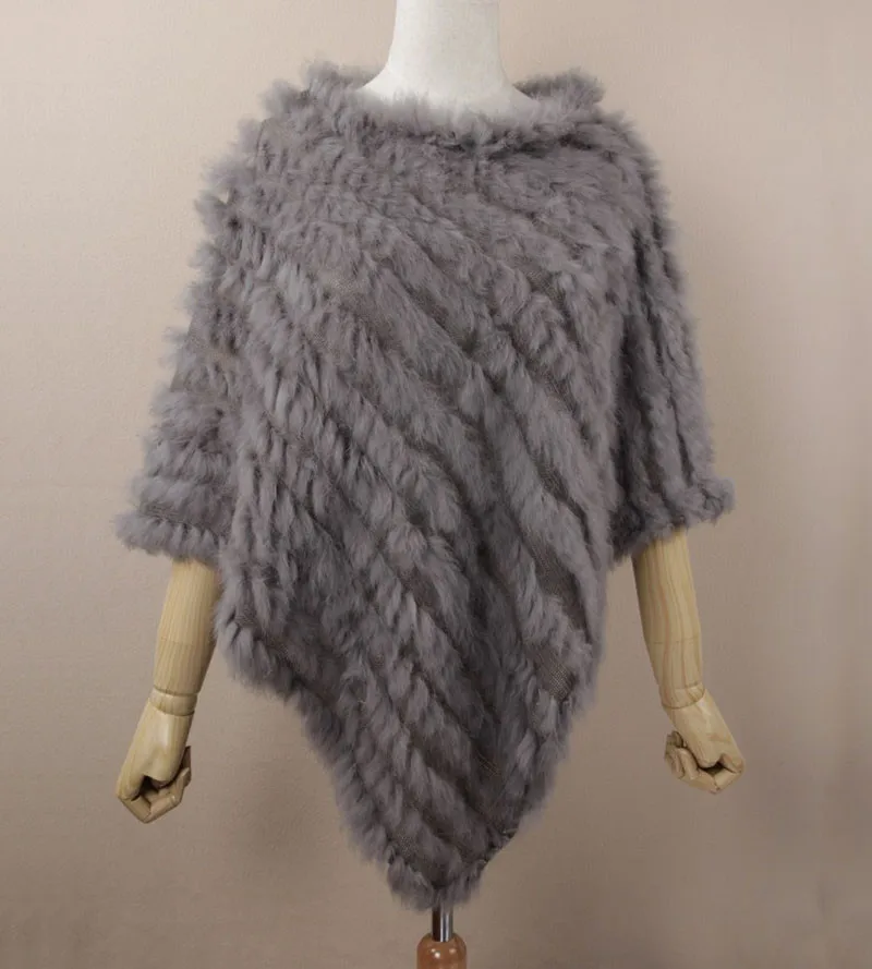 HSPL Fur Poncho 2022 Autumn Real Rabbit Hot Sale Triangle Knitted Women Pullover Lady Pashmina Wrap poncho pele de coelho 19