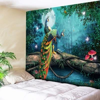 large forest tapestry psychedelic moonlight indian wall hanging peacock oil painting bohemian mushroom rock polyester blanket