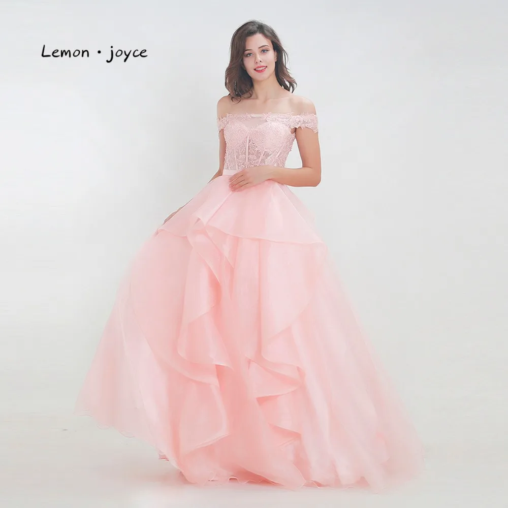 Lemon joyce розовые вечерние платья Длинные Новые поступления с открытыми плечами Иллюзия аппликации А-силуэта длиной до пола вечерние платья для выпускного вечера