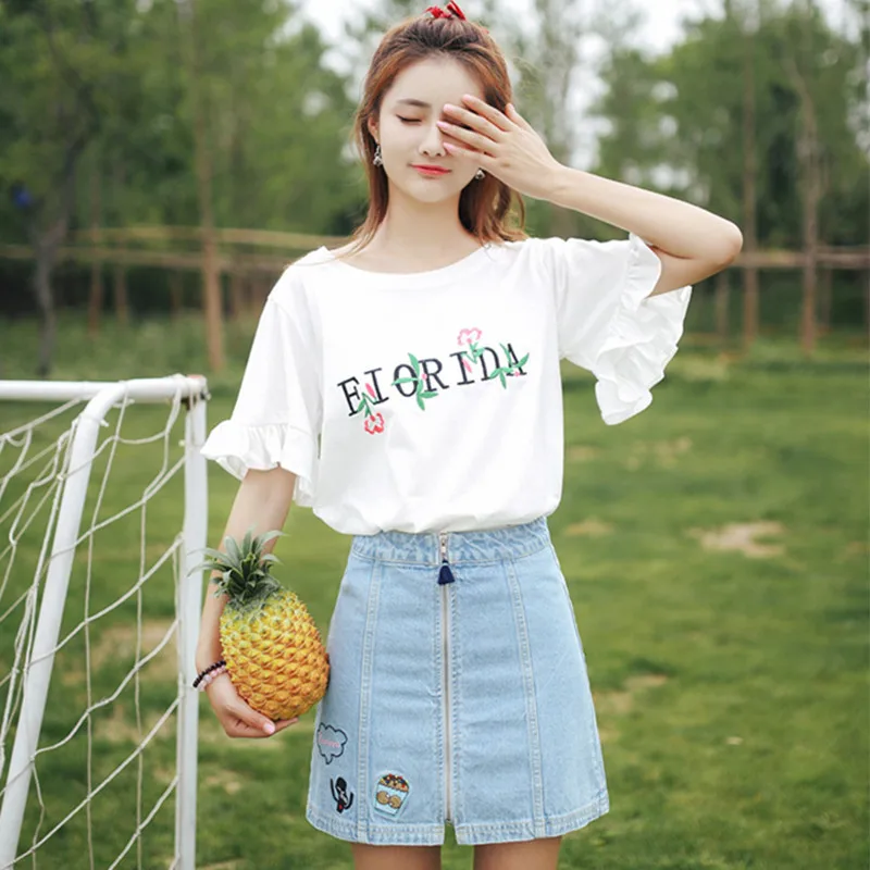 

New Women Casual Basic Summer O-neck Letter Floral T-shirt Top Shirt Tee