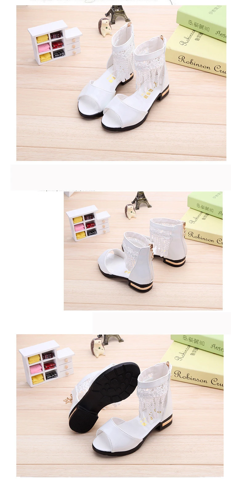 Girls Summer White Pink Tassel Sandals Boots For Teens Girls School Beach Princess Sandals Shoes 5 6 7 8 9 10 11 12 Years New
