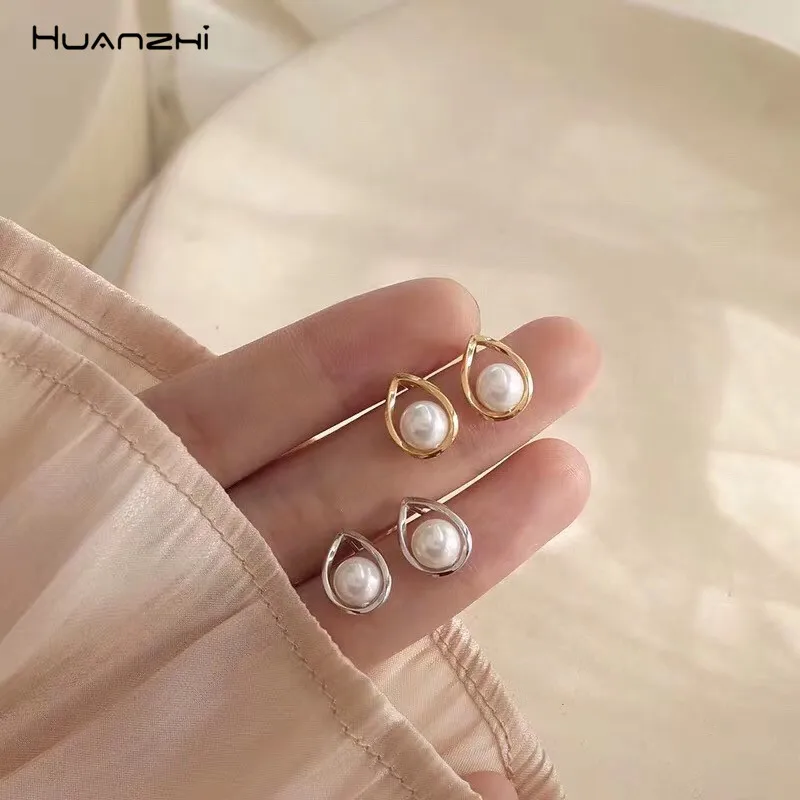 HUANZHI 2019 сплав S925 металлический искусственный жемчуг геометрические капли воды