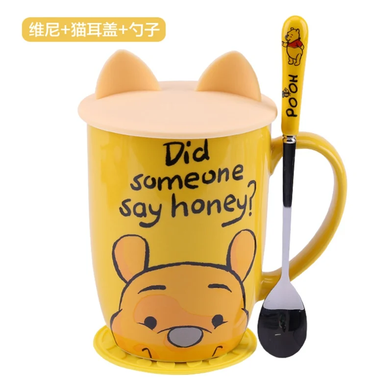 bear cup spoon lid 2 1 шт 500 мл Микки и Минни керамическая кофейная кружка с кошачьими ушками фигурка медведя молоко чашки Посуда для напитков день рождения подарки на Рождество - Цвет: bear cup spoon lid 2