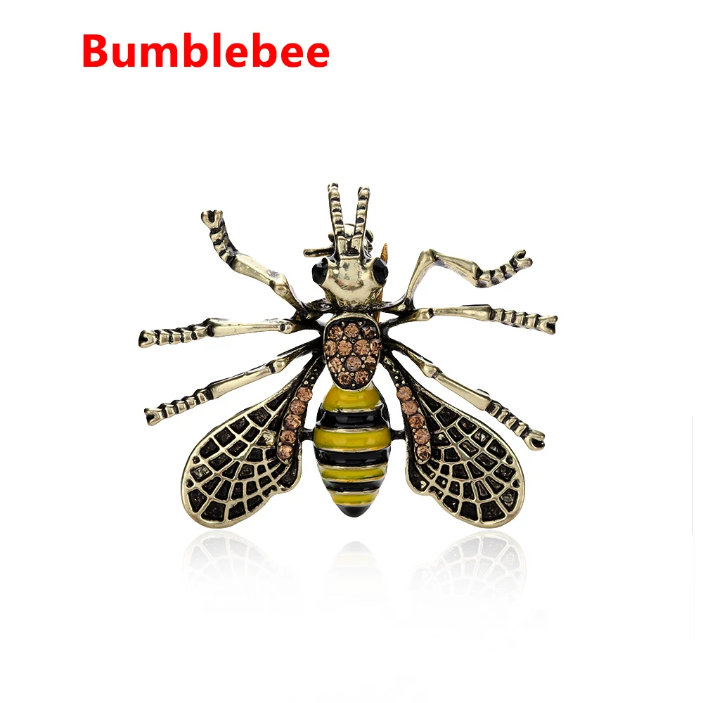 Bumblebee 1 шт., винтажная эмалированная насекомая брошь в виде шмеля, металлические хрустальные стразы на булавке, ювелирные аксессуары, подарки для украшения воротника рубашки - Окраска металла: Bumblebee