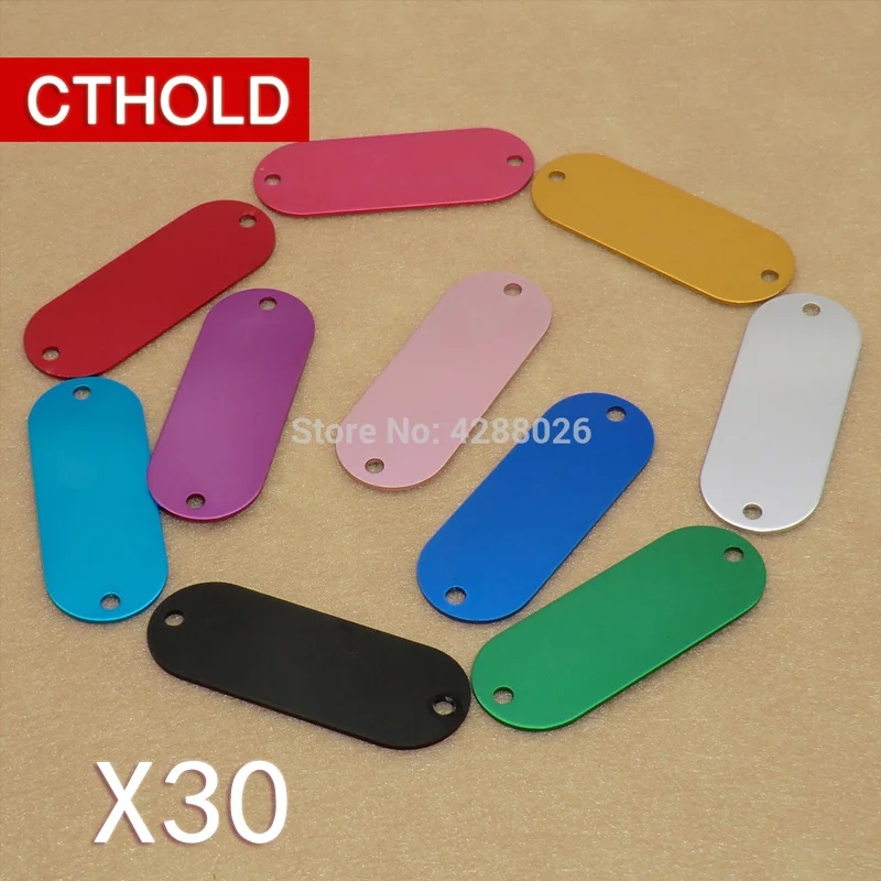 CTHOLD 30 шт. два отверстия Pet ID метки пользовательское имя скажите Плетеный воротник металл на заказ, алюминий красочные прямоугольные Выгравированные бирки назад