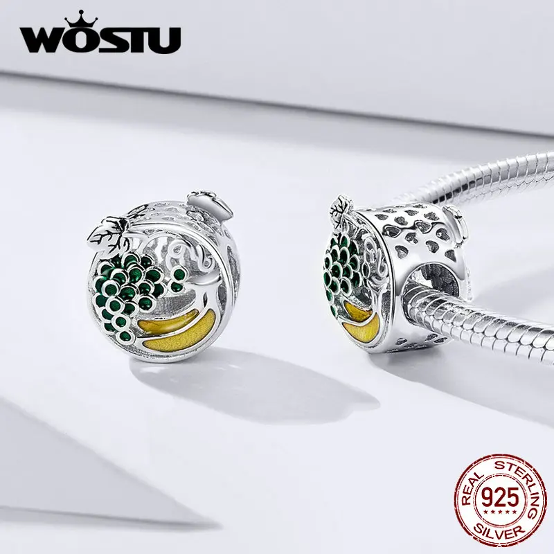 WOSTU, дизайн, фрукты, банан и виноград, бусины, 925 пробы, серебро, шарм, подходит для оригинального DIY браслета, изготовления ювелирных изделий, FIC1181