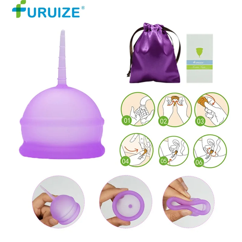 1pcs Purple with bag Женская гигиена, Женская чашка, менструальная чашка, силиконовая чашка для менструального периода, чашка для менструального периода, распродажа - Цвет: 1pcs Purple with bag
