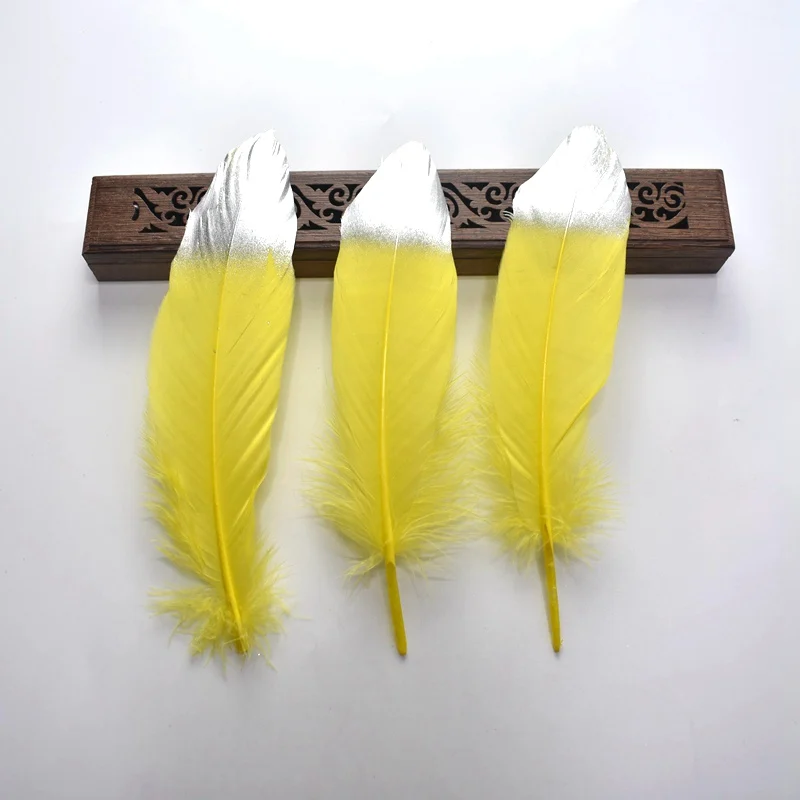 Yellow silver 10 шт./лот, Золотое гусиное перо для рукоделия, изготовление ювелирных изделий, 15-20 см, сделай сам, натуральные перья, материалы, головной убор, свадебное украшение - Цвет: Yellow silver