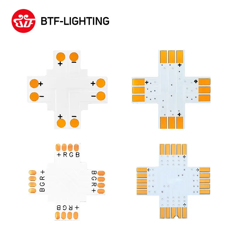 X shape PCB 2pin/3pin/4pin/5pin угловой разъем 8 мм/10 мм/12 мм T/L/X PCB форма Solderless разъем для WS2812 WS2811 Pixel светодиодные ленты светильник - Испускаемый цвет: X shape PCB