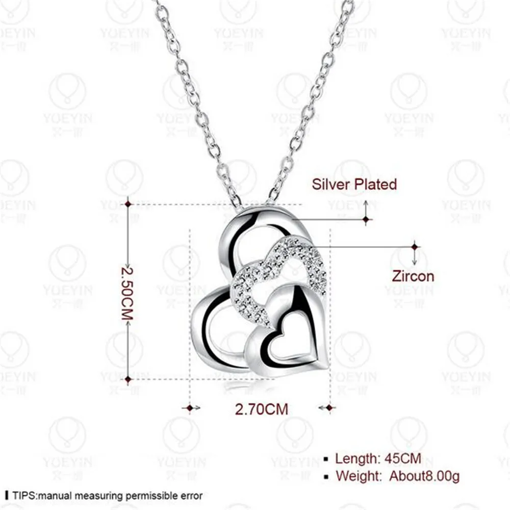 925 модное ожерелье с тремя сердечками противоаллергенное новая японская и