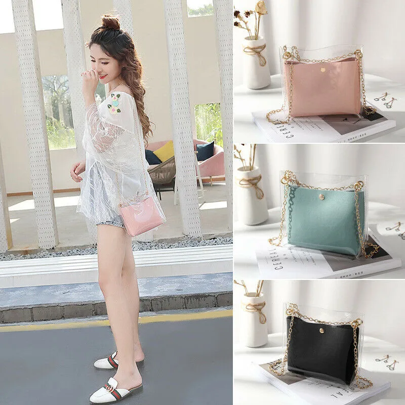 

NoEnName AU Women Clear Transparent Crossbody Bag Girl Solid Jelly Candy Shoulder Bag Handbag