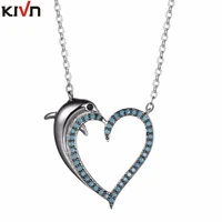 kivn fashion jewelry dolphin heart cz cubic zirconia women girls wedding bridal necklaces christmas promotion birthday gifts