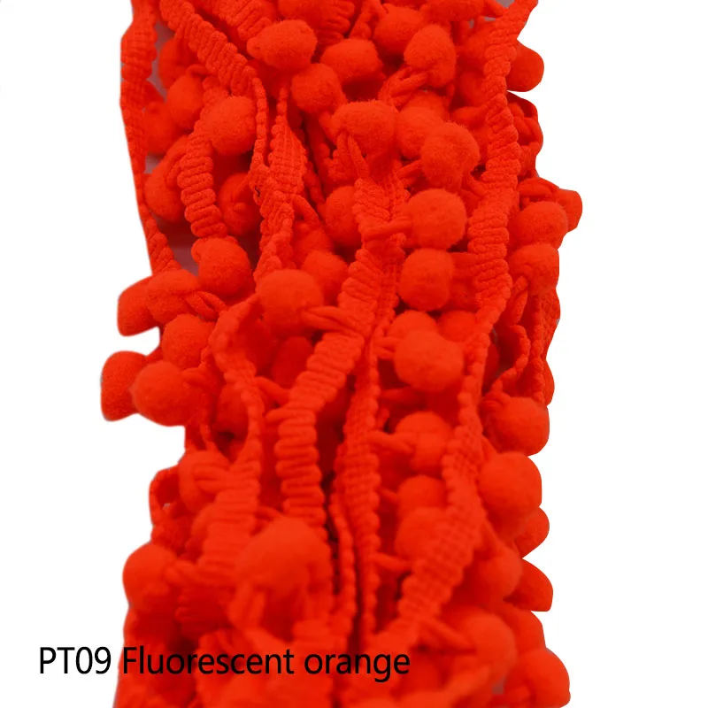 fluorescent orange 5 ярдов мятно-зеленый помпон отделка шар 10 мм помпон бахрома ленточный пошив кружева ручной работы ремесло аксессуары для дома Свадебные украшения - Цвет: fluorescent orange