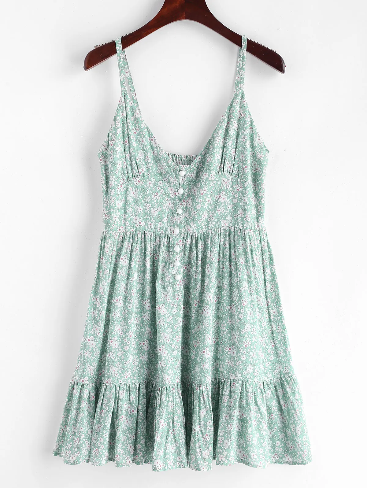 Платье с оборками и цветочным принтом на пуговицах|Женские платья| |