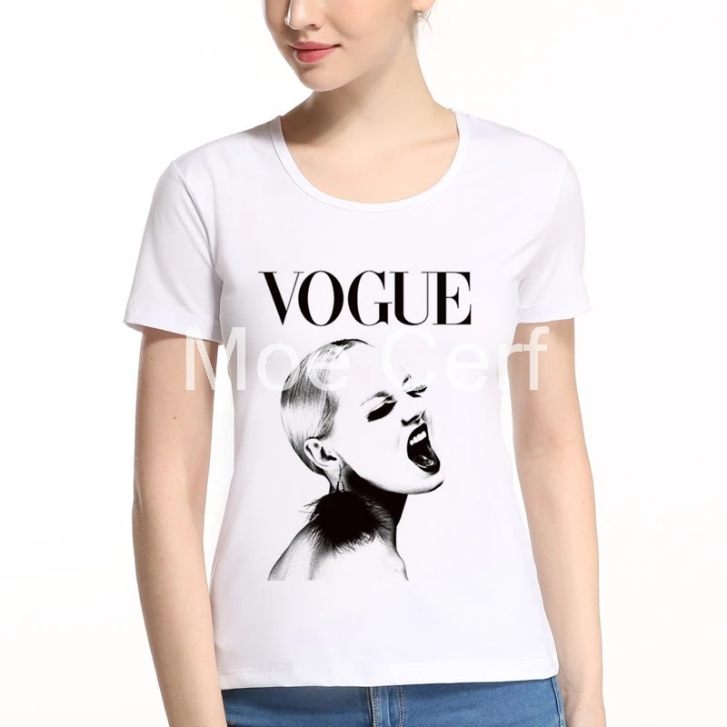 Новые поступления модные летние футболка Для женщин VOGUE с принтом белый футболки